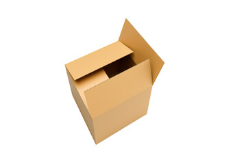 Open empty brown cardboard box, transparent background