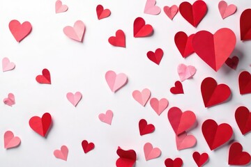 Scattered red love hearts on white background, Valentine's Day, romantic, cute , valentine, pattern, backdrop