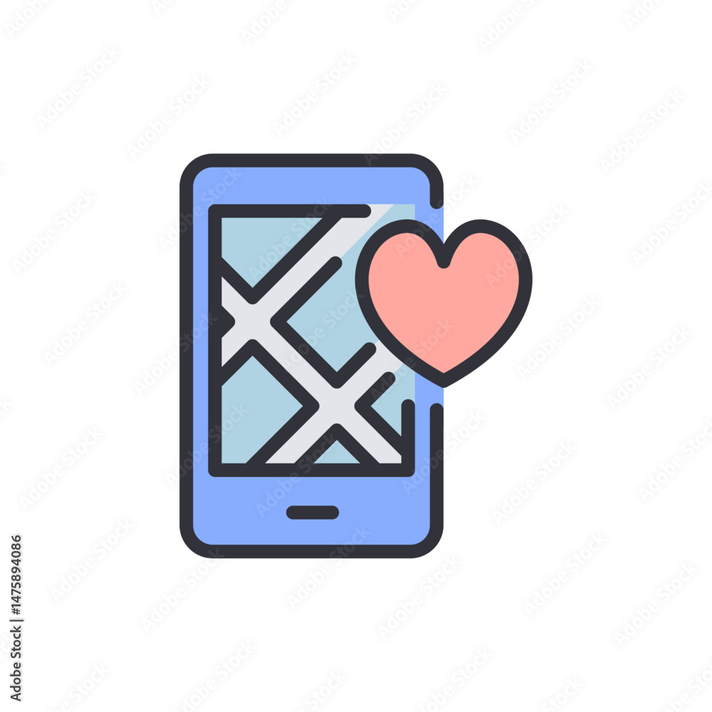 Aufkleber smartphone application displaying a map and heart symbol with love concept