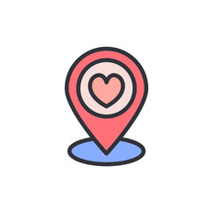 Heart Location Marker Symbol With Love For Destination Or Romance