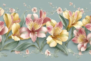 Delicate floral border design with pastel blooms.