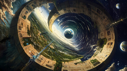 Obraz premium The earth's history compressed in hours. [Gravity Shrines] | Foldstep Shrine | compressed time. Illustration