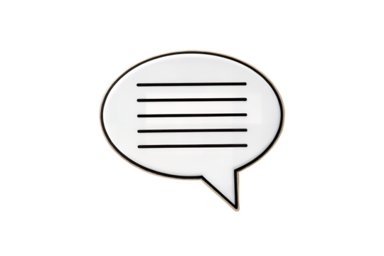 White speech bubble with horizontal lines isolated against a solid space on transparent background
