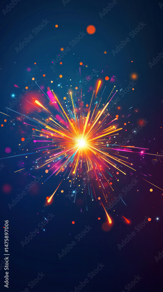 Poster a colorful explosion of fireworks in the sky. the fireworks are in different colors and are scattere