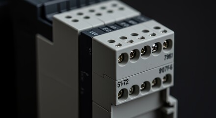 Fototapeta premium Close-up of Industrial Relay Module: Gray, Precise Engineering, Electrical Components