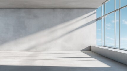 Obraz premium Minimalist concrete wall with large windows and soft light, embodying clean modern design in a simple office space