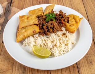 Filipino Pancit Palabok served in a wooden plate