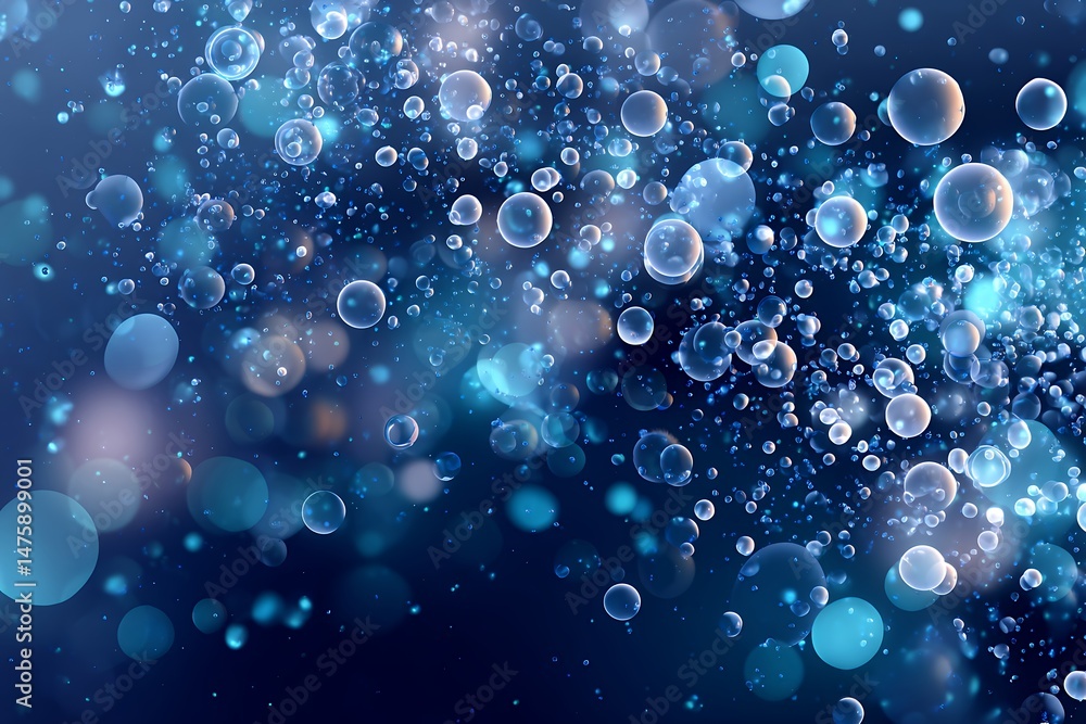 Poster abstract blue bubble background with sparkling lights and shimmering texture