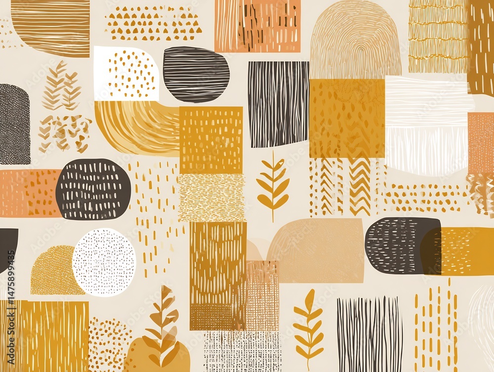 Poster abstract seamless pattern featuring geometric shapes and botanical elements