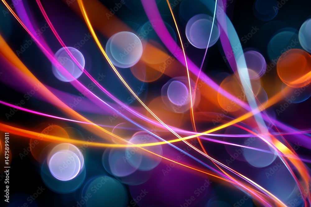 Poster abstract colorful background with flowing lines and bokeh lights