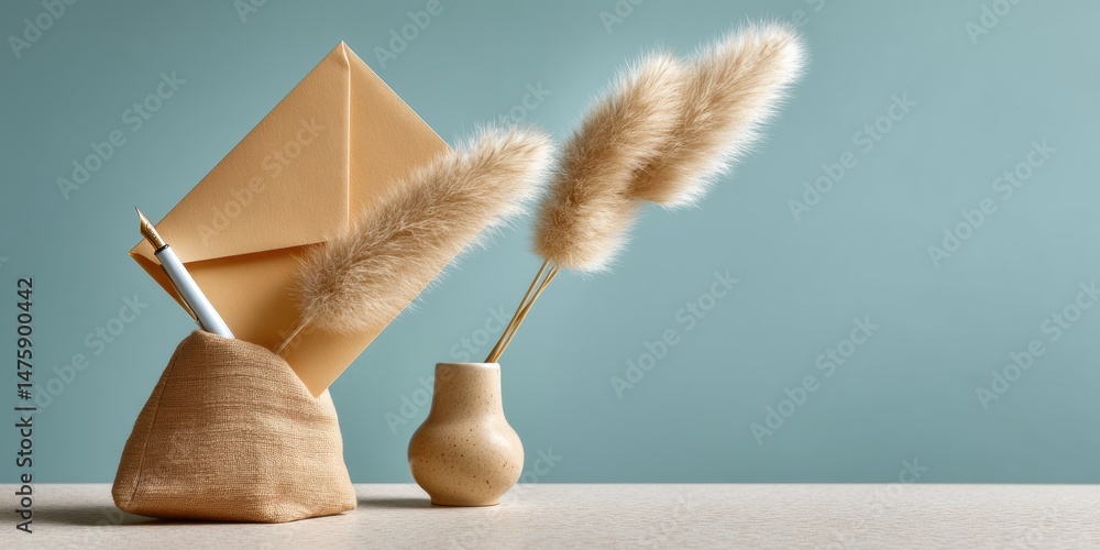 Poster minimalist workplace transition soft neutrals and pampas grass styling - elegant corporate downsizin
