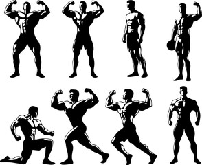 vector sketch illustration silhouette design of athlete sportsman bodybuilder with muscular body shape