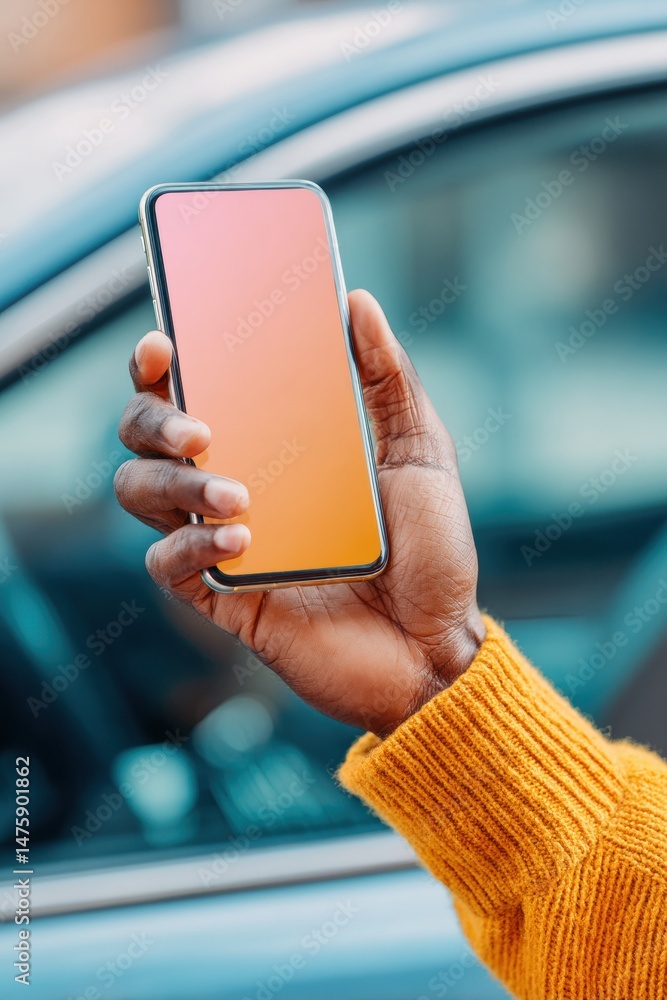 Poster urban mobility 0 gradient smartphone interface showcasing next-gen rideshare technology for digital-