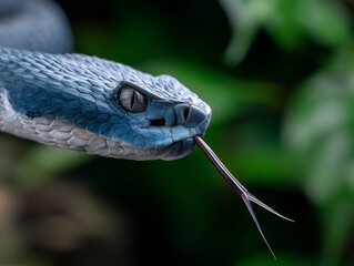 Obraz premium Close-up of a vibrant blue venomous snake