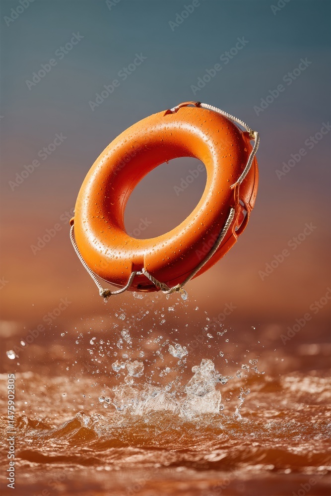 Poster dynamic water safety cinematic high-impact rescue lifering in micro-motion - emerging crisis respons