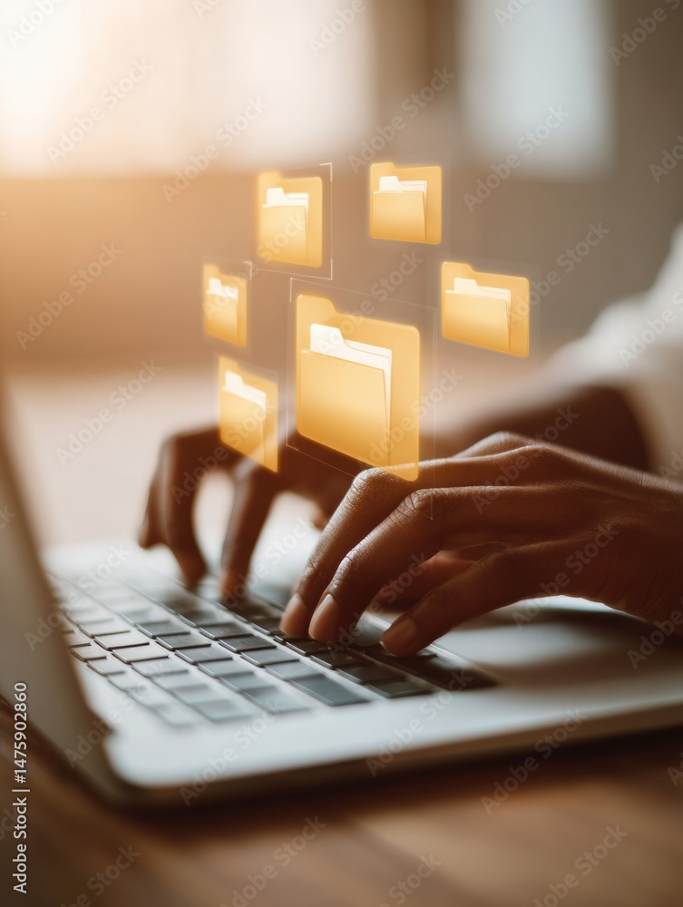 Leinwandbilder Digital Workflow Revolution Hybrid Workspace Optimization with Intuitive Cloud Interface - Empowering Remote Professionals through Intelligent File Management Technology