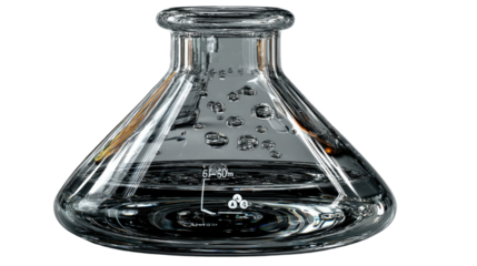 Mercury in Flask: A shiny flask showcases the elemental beauty of liquid mercury, its surface shimmering with a metallic, reflective sheen in a sterile lab setting.