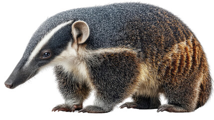 Honey Badger Portrait: An enchanting close-up unveils the distinctive features of a honey badger, showcasing its resilient spirit and unique markings against a simple backdrop.