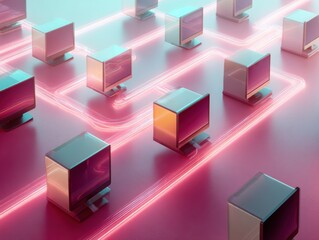 Cybernetic Workspace Revolution Immersive Digital Connectivity Visualization with Neo-Futuristic Computer Network Illuminating Innovative Tech Environments