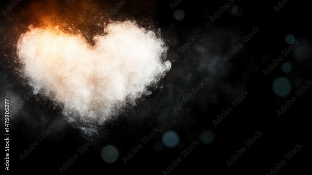 Poster colorful smoke forms a heart shape in a dark space, showcasing artistic creativity and unique visual