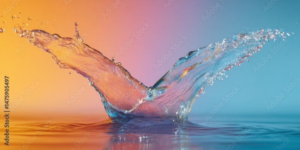Poster liquid dynamics immersive water splash showcasing gradient chromaflow technology in wellness, digita