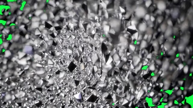 Shimmering cascade of silver crystals 4K video, transparent on green screen