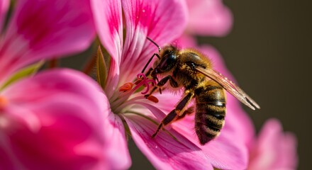 A Honeybee on a Pink Flower: A Macro Shot of Nature's Beauty