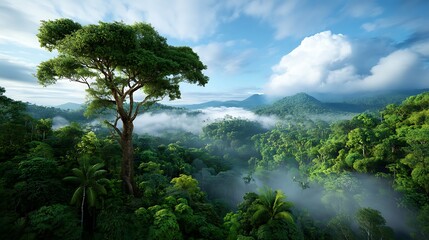 Obraz premium Panoramic view of lush rainforest landscape tropical region nature photography scenic outlook