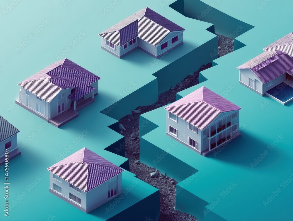 Aufkleber climate resilience visualization isometric urban risk modeling showcasing terrain vulnerability, geo