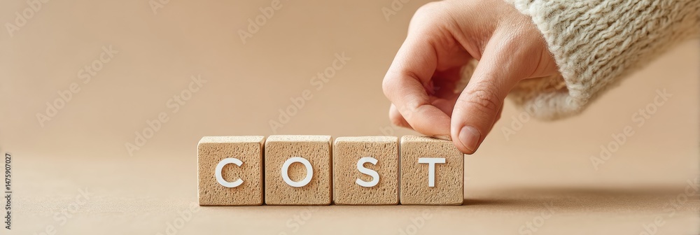 Poster minimalist cost management strategy wooden block visualization of economic optimization, lean busine