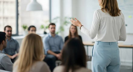 Fototapeta premium Businesswoman Leading Team Meeting Presentation Modern Office Conference Collaboration Teamwork