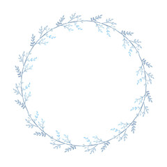 Wreath of simple blue flowers in watercolor