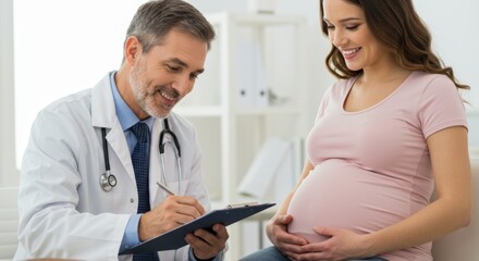 Obraz premium Doctor consultation with pregnant woman in medical office setting for prenatal care
