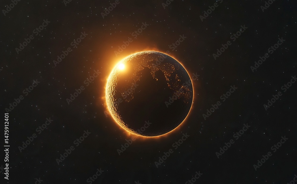 Canvas Prints abstract earth planet with a sun and starry sky background, a realistic earth in space. elements of 