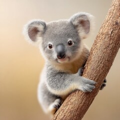 Fototapeta premium Eco-Conscious Wildlife Preservation Adorable Young Koala Symbolizing Conservation, Climate Resilience, and Biodiversity Protection in High-Resolution Nature Imagery
