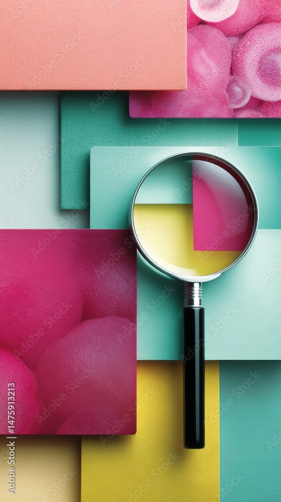 Aufkleber minimalist investigative design geometric color block magnifying glass symbolizing digital forensics