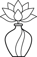 Minimal line art of a flower in a vase with swirling petals and fine detailing capturing the essence of floral elegance in a refined and modern illustration style