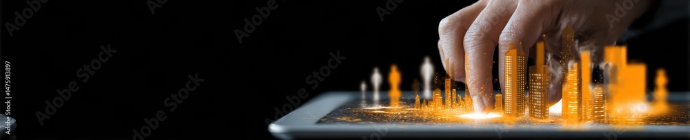Poster Futuristic Data Analytics Interactive Holographic Demographics Visualization with Urban Tech Insights - Digital Transformation Marketing Breakthrough
