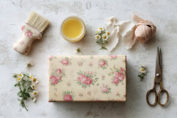 Cottagecore Craft Essentials Vintage Decoupage Styling with Botanical Accents - Creative DIY Artisan Workspace for Mindful Makers and Digital Content Creators