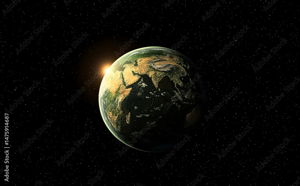 Canvas Prints abstract earth planet with a sun and starry sky background, a realistic earth in space. elements of 
