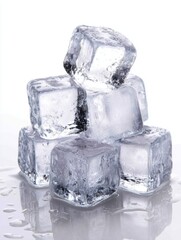 Stack of Ice Cubes on White Background Close Up Studio Shot Refreshment Cold Drink Concept Still Life
