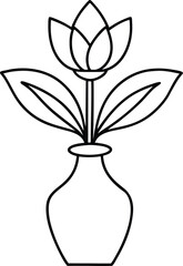 Minimal line art of a flower in a vase with swirling petals and fine detailing capturing the essence of floral elegance in a refined and modern illustration style