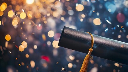 Graduation Celebration: Mortarboard with Confetti and Bokeh Lights