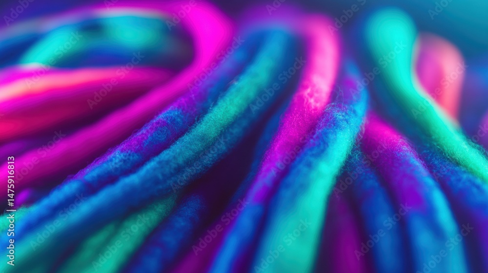 Aufkleber close-up view of colorful strands displaying various shades of vibrant hues woven together, creating