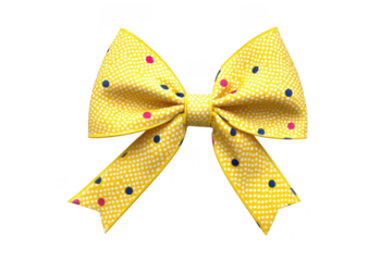Yellow polka dot bow tie isolated on white background