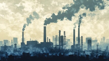 Obraz premium Industrial Pollution: Factory Emissions and Environmental Impact Concerns