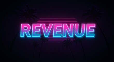Neon revenue concept with retro aesthetic and palm trees