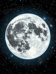 Fototapeta premium Full Moon in Starry Night Sky Close Up Digital Art Celestial Body Lunar Surface Craters Space Exploration