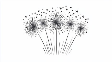 Celebration Sparkles: Hand-Drawn Fireworks and Stars on a White Background