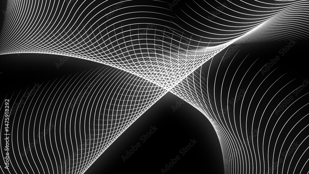 Poster tech inspired abstract motion background. white light lines futuristic grid on black background. 4k 